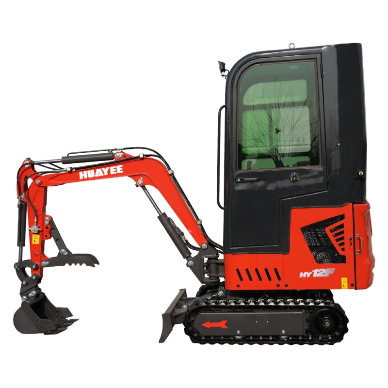 1-Ton Mini Excavator with Pilot Controls & Cab | 13.5 hp B&S Engine | HUAYEE HY12F