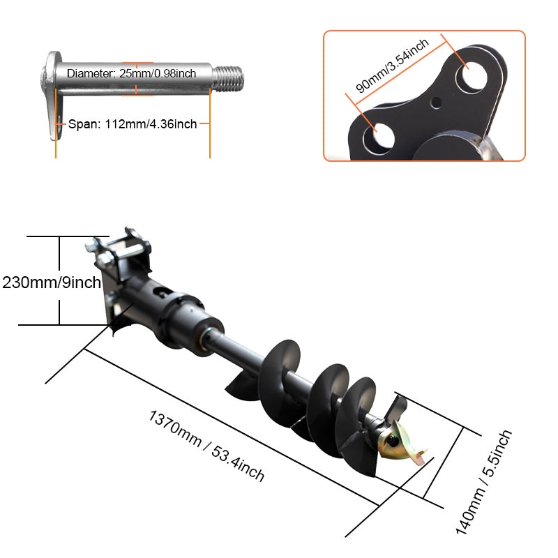 32x8" Auger Attachment for 1-1.8 Ton Mini Excavators | HUAYEE