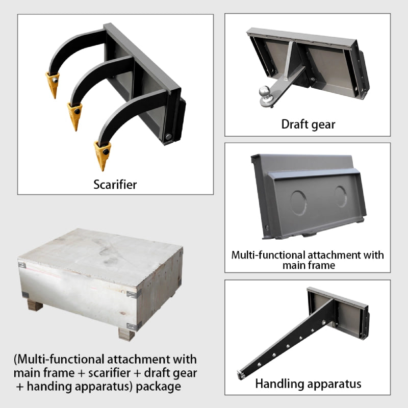 mini skid steer loader 4-in-1 set attachment with scarifier + draft gear + main frame + handling apparatus