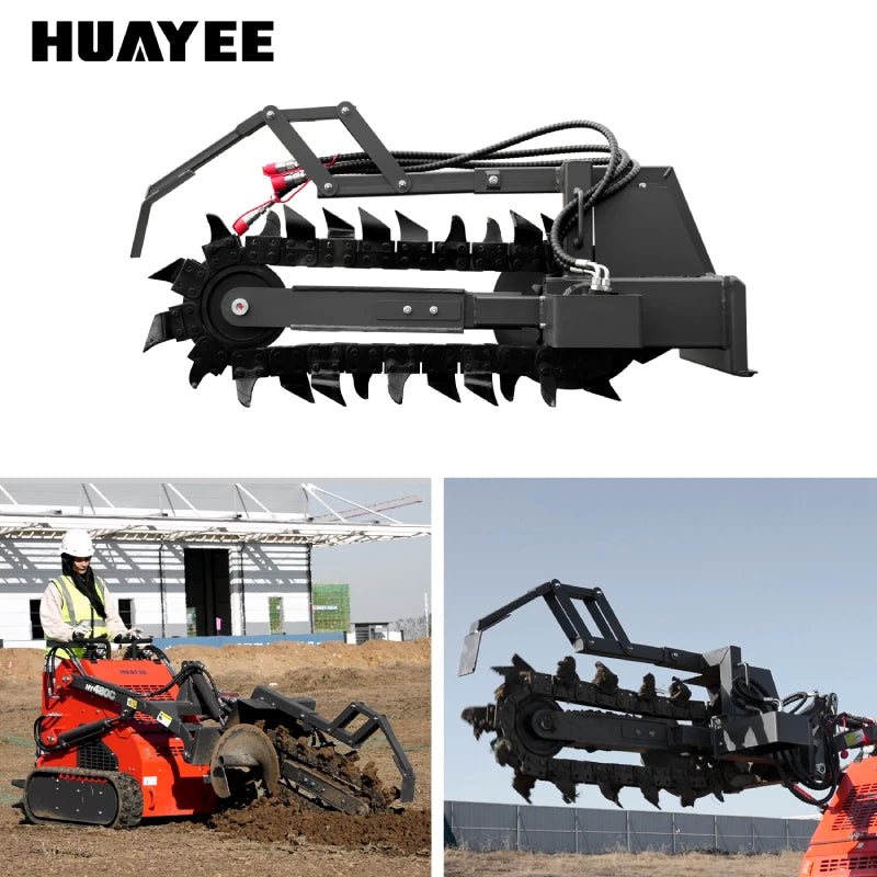 trench opener with mini skid steer loader loader machine operation